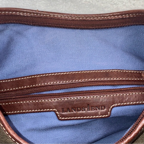 Lands’ End Suede Leather Hobo Shoulder Bag Purse Olive Green Key Clip - Picture 7 of 16